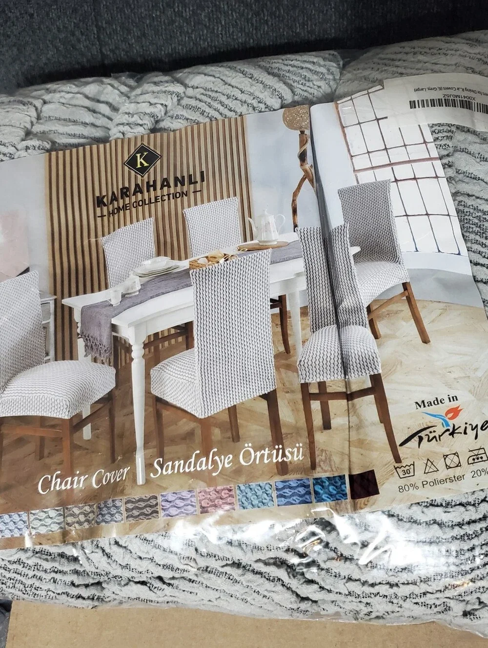 Karahanli Collection 6pc, Large, Grey Stretch Dining Chair Covers - Set